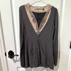 Anthropologie KNITTED &  KNOTTED Gray and Plum Cardigan Sweater